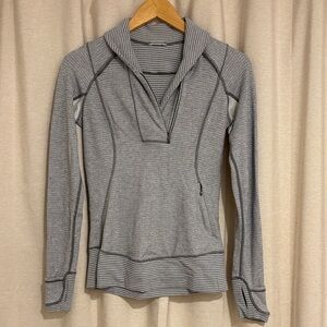 Lululemon Think Fast 1/4 Zip Long Sleeve Thermal Shirt 4 Gray/White